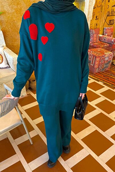 lamelif Set de tricotaje inimă verde smarald