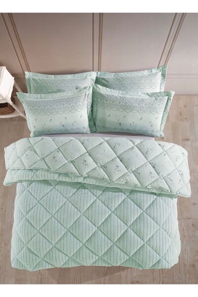 Bikaya Home Striped Jacquard Double Bedding Set - Wellsoft Quilt - Fitted Sheet - 2 Pillowcases