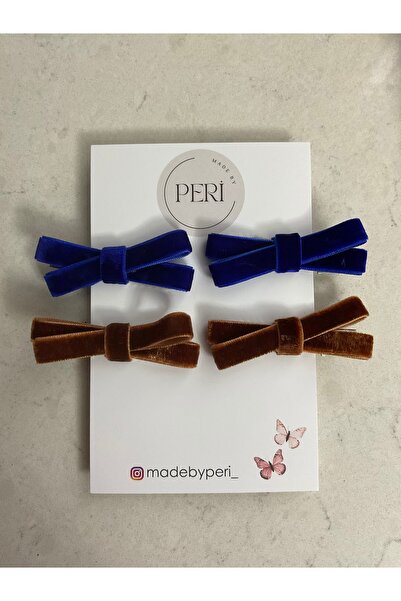 MADE BY PERİ مجموعة من 4 مشابك شعر مخملية صغيرة على شكل فيونكة |   الباقة الا...