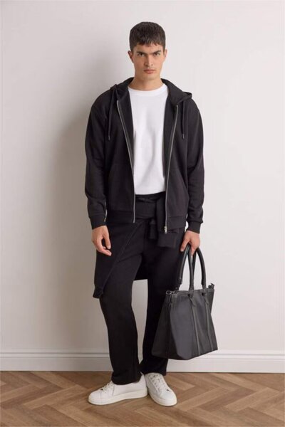 DeFacto Regular Fit Basic Straight Waist Lace-Up Straight Leg Pocketed Sweatp...