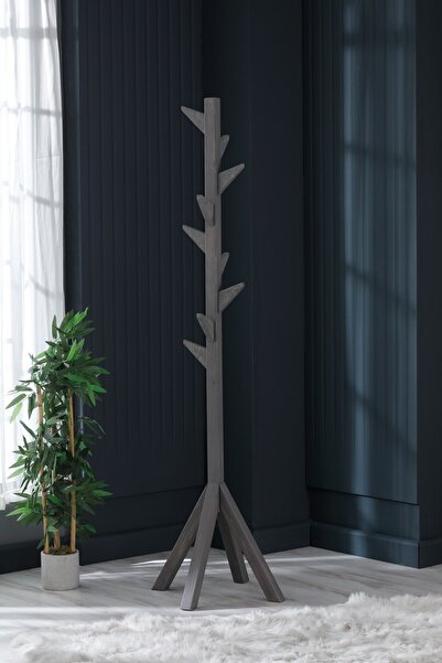 Hier Ahşap Ayaklı Askılık Portmanto Modern Elbise Askısı 175 Cm Gri