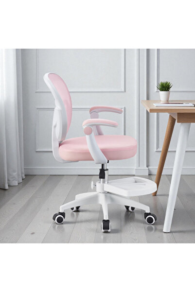 PROCART Ergonomic office chair, adjustable height 78-90 cm, footrest, pink mesh