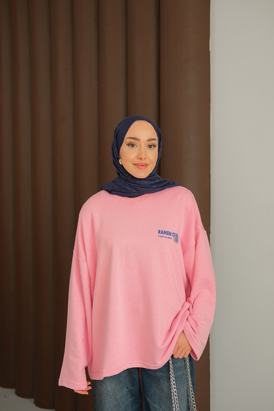 LOCCO Women's Front and Back Text Printed Sweat Pink