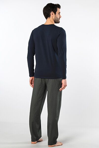 Cacharel 2239 Men's Poplin O-Neck Long Sleeve Pajama Set