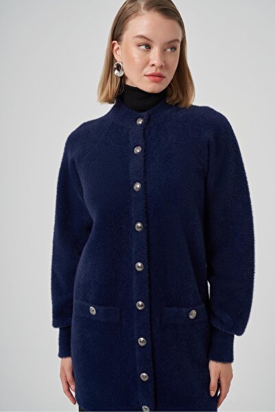 Nuss 7008 Pocket Detailed Angora Cardigan Navy Blue