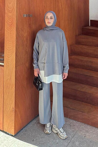 lamelif Zippered Paneled Set Gray