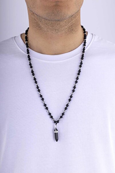 Gümüş Pazarım Natural Stone Men's Necklace with Onyx and Hematite Stones