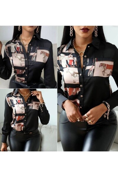 favorimsensin Kadın Slim Fit Kesim V Yaka Uzun Kollu Lacivert Gömlek