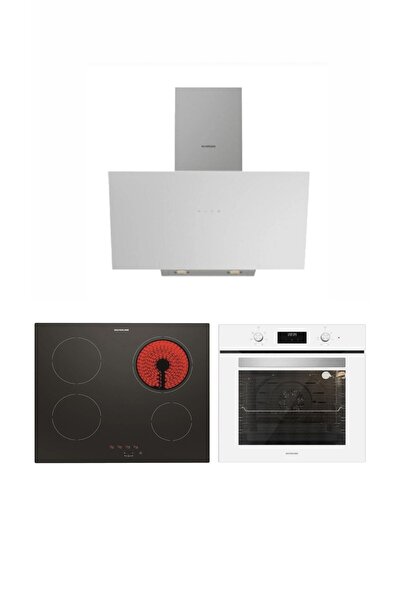 Silverline Elektrikli Ocaklı Set (Beyaz Davlumbaz 3481-Siyah Ocak VC8210B01-Beyaz Fırın BO6502W02)
