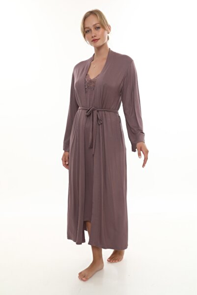 Marpessa Kadın Modal Kumaş Yumuşak Sabahlık Gecelik Takımı 2'li Premium