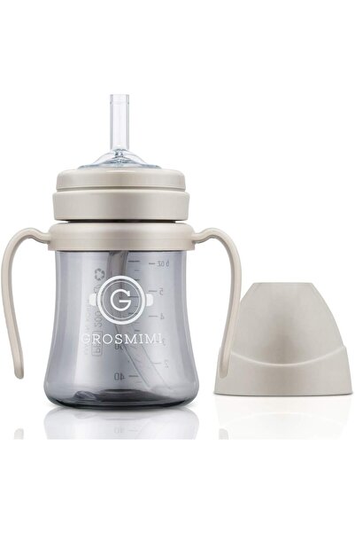 GROSMIMI Spill Proof Magic Sippy Cup with Straw & Handle, PPSU, BPA Free, 6 oz (Beige)