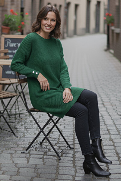 benguen Sleeve Buttoned Knitwear Sweater R4474 Emerald Green