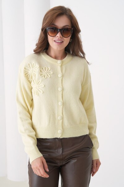 Miss Allos Women's Floral Patterned Buttoned Front Knitwear Cardigan