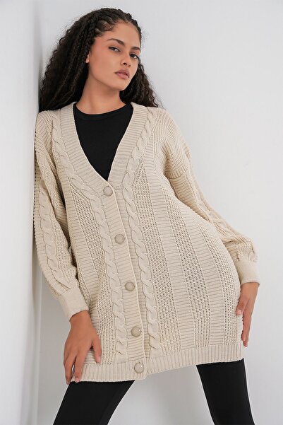 Hiccup Bdart Buttoned V-Neck Jacquard Knitwear Cardigan