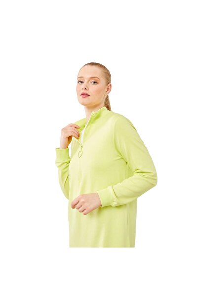 Levidor A.Green Stand Collar Zipper Closure Long Tunic