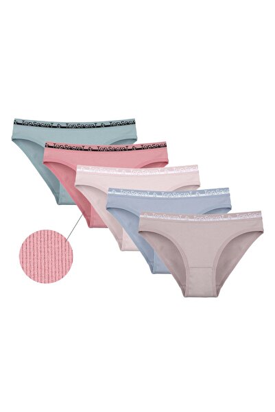 Donella Pachet de 5 chiloți din bumbac material elastic tricotaj cu striații pentru femei 2132PD1