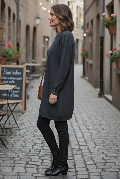 benguen Knitted Sweater with Buttoned Sleeves R4474 Anthracite