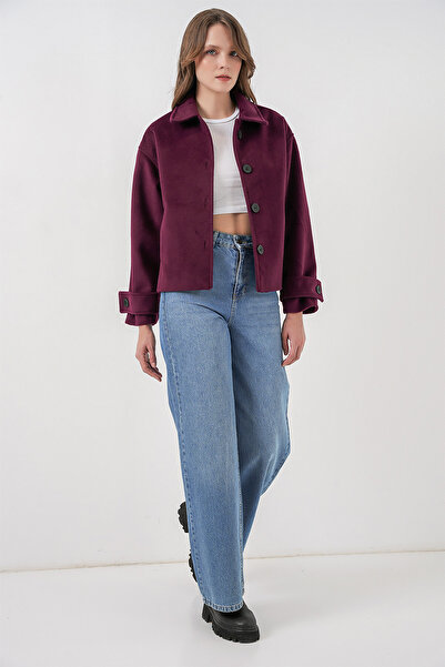 Bigdart Women's Pocketed Double-Breasted Long Sleeve Short Cashmere Jacket 0724 - Plum