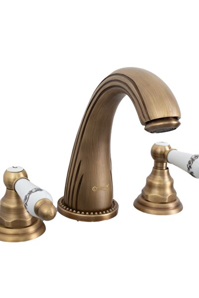 Trendy's Baterie lavoar ,cu trei cai ,montare chiuveta baie, bronz antichizat, cu broderie ceramica