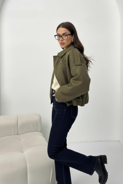 cemo Basic Crop Shirt Jacket (Shacket) Camel Basic, Crop, Shirt