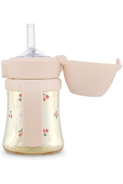 GROSMIMI كوب شرب مقاوم للانسكاب، ذو غطاء قلاب، PPSU، خالٍ من مادة BPA، 6 أونصة، المرحلة 2، مع شفاطة (لون الكرز)