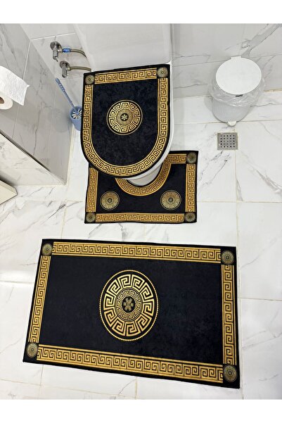 THEMODERNHANE Dijital Baskılı 3'lü Banyo Paspası Halısı Seti Kaymaz Tabanlı K...