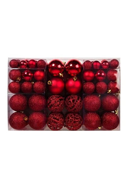 AB HOMES Set de 100 globuri de Crăciun, roșii mate/strălucitoare/cu sclipici,...