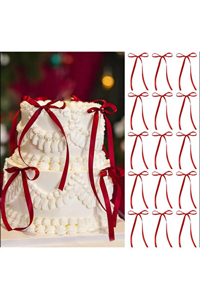 edalle 12 Adet Hazır Saten Fiyonk Kurdele Pasta, Sunum, Doğum Günü, Parti Süsleme