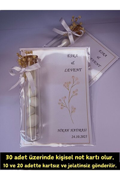 eSLeTc Cam Tüp Şişe Kartlı Badem Şekeri 5 Adet Nikah Şekeri Söz, Nişan, Nikah...