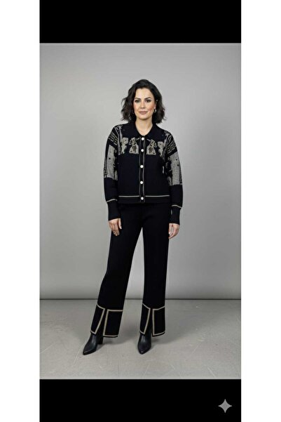 Cemre Life New Deux Ethnic Pattern Detailed Buttoned Knitwear Set