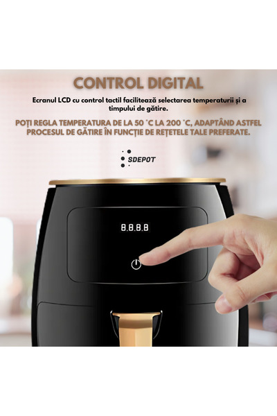 SDEPOT Oil-Free Fryer, digital display, adjustable temperature, 220 V power supply, 6 L, black