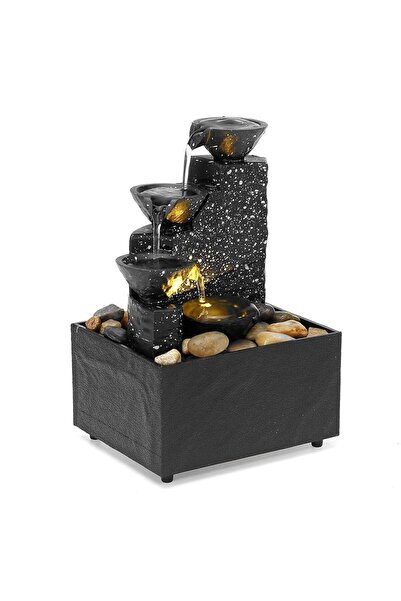 CajuArt Dekoratif Led Işıklı Durmayan Su Şelale Süs Hediye Dekor Gerçek Taş Detaylı