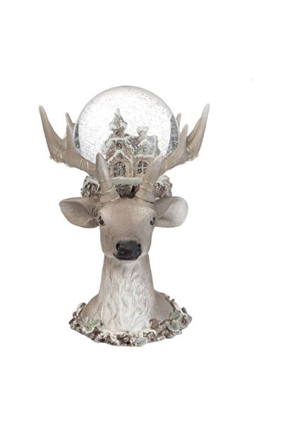 AB HOMES Decorative Figurine - Christmas Reindeer Head with Globe and LED Light, 17x21x22 cm