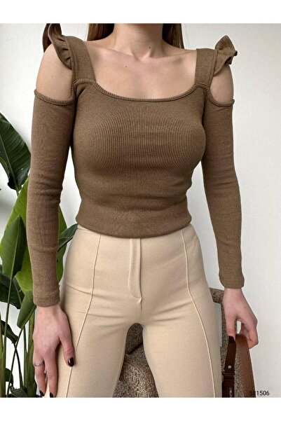 Modafeminen Flexible Fabric Ribbed Knit Blouse 581506 Camel