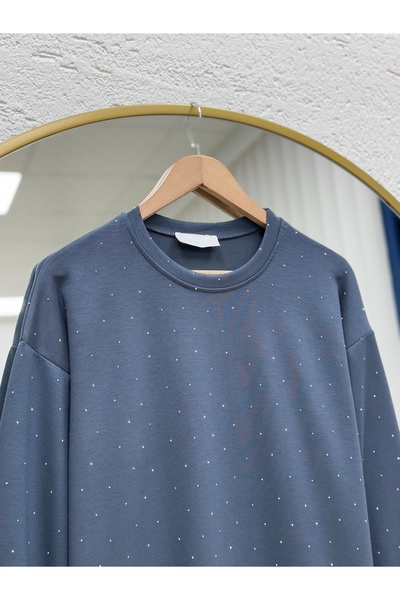 MİHRA STORE Albina Ful Stone Six Pleated Oversized Tunic-Na828 Anthracite