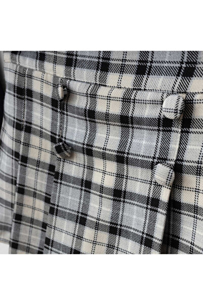 My Lusa baby wear Aybüke | Baby Lapel Collar Corded Fabric Fabric Long Sleeve Top and Plaid Button Shorts Skirt Set - 2/3/4/5 Years Old