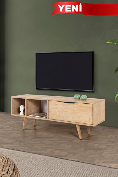Evmo Home 3342 Venüs 130 Cm ( AHŞAP AYAKLI , METAL KULPLU ) TV Ünitesi , Safi...