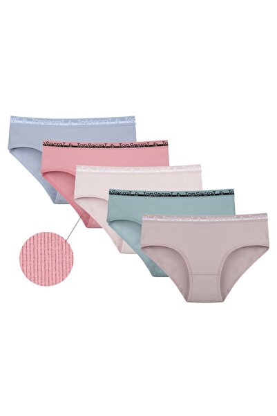 Donella Pachet de 5 chiloți pentru femei din bumbac Medium Basen material elastic tricotaj cu striații 3132PD1