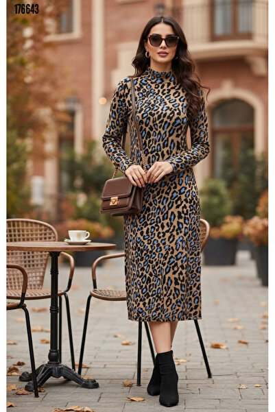 Modayakamoz Noul sezon Rochie midi cu model în stil modern, cu mânecă lungă ș...