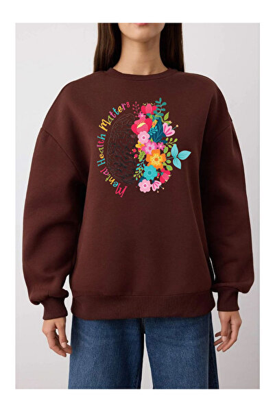 Tubinyoo الصحة النفسية مهمة مطبوع سترة رياضية برقبة دائرية وثلاث خيوط