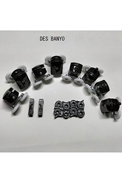 des banyo Cam Duşakabin Tekerleği Siyah (ÇİFT TEKERLEKLİ) 8'li Siyah Cam Tuta...