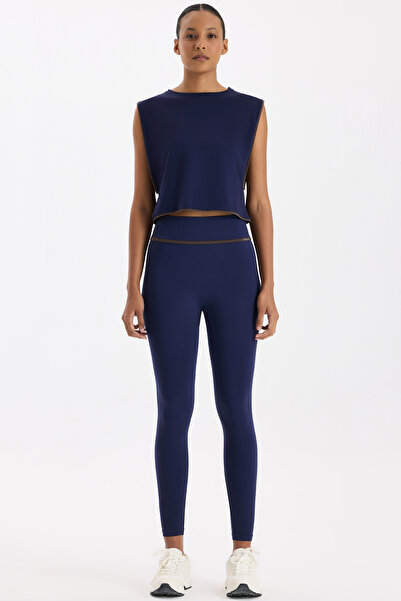 COMEUP Contrast Piped Sports Leggings Oxford Blue