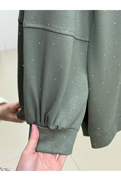 MİHRA STORE Alara Full Stone Oversized Tunic-Na829 Khaki