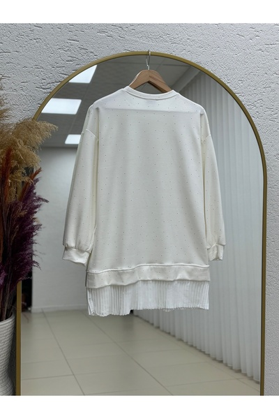 MİHRA STORE Albina Ful Stone Six Pleated Oversized Tunic-Na828 Ecru