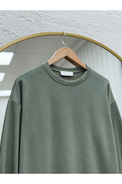 MİHRA STORE Albina Ful Stone Six Pleated Oversized Tunic-Na828 Khaki