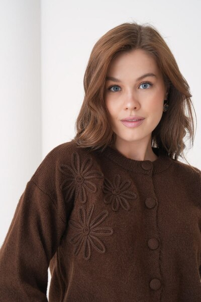 Miss Allos Women's Floral Patterned Buttoned Front Knitwear Cardigan