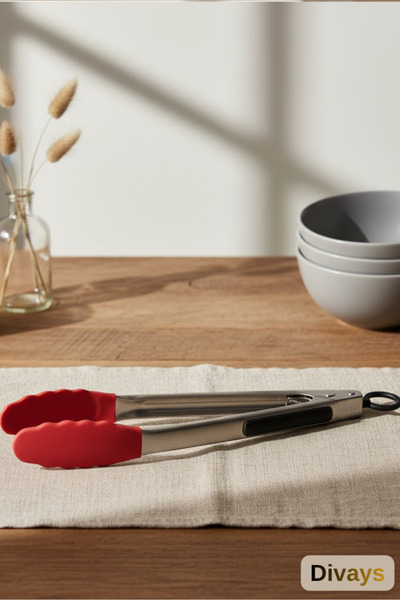 DİVAYS ملقط عملي من السيليكون مع مقبض معدني مقاوم للحرارة