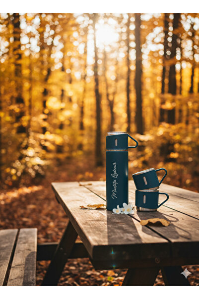 GiralStore Küçük Termos 500ml 3 Bardaklı Premium Paslanmaz Çelik Kahve Çay Te...