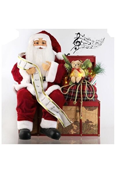 AB HOMES Realistic Santa Claus Figurine with Chest of Gifts, 60 cm, Sound & LED Light