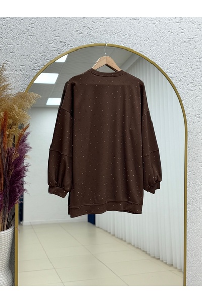 MİHRA STORE Alara Full Stone Oversized Tunic-Na829 Brown